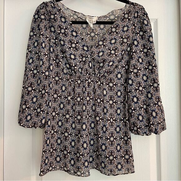 Sophie Max Blue, Brown and White Patterned Blouse - Picture 2 of 8